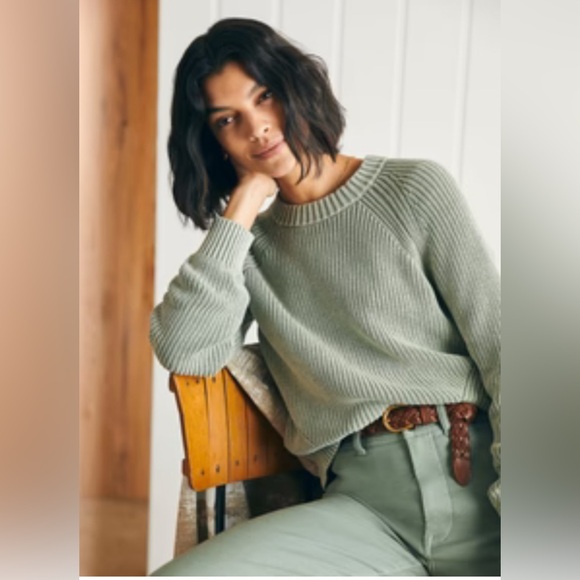 Faherty | Sunwashed Fisherman Crew Sweater in Shadow XS Minty Green Cotton - Picture 1 of 9